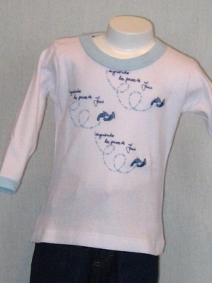Remera Piecitos ML - Blanco y Celeste