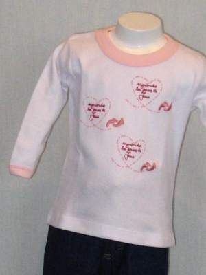 Remera Piecitos ML - Blanco y Rosa